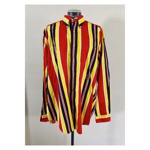 VTG Tommy Hilfiger Sz L Vertical Stripe 90s Oxford Button Down Shirt